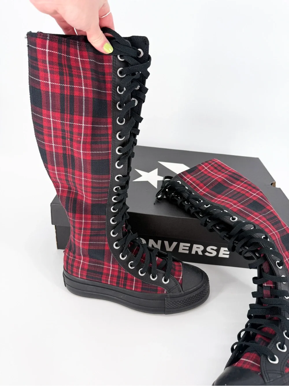 Converse Chuck Taylor All Star Lift XXHi Platform Plaid in Park Red Size 6.5